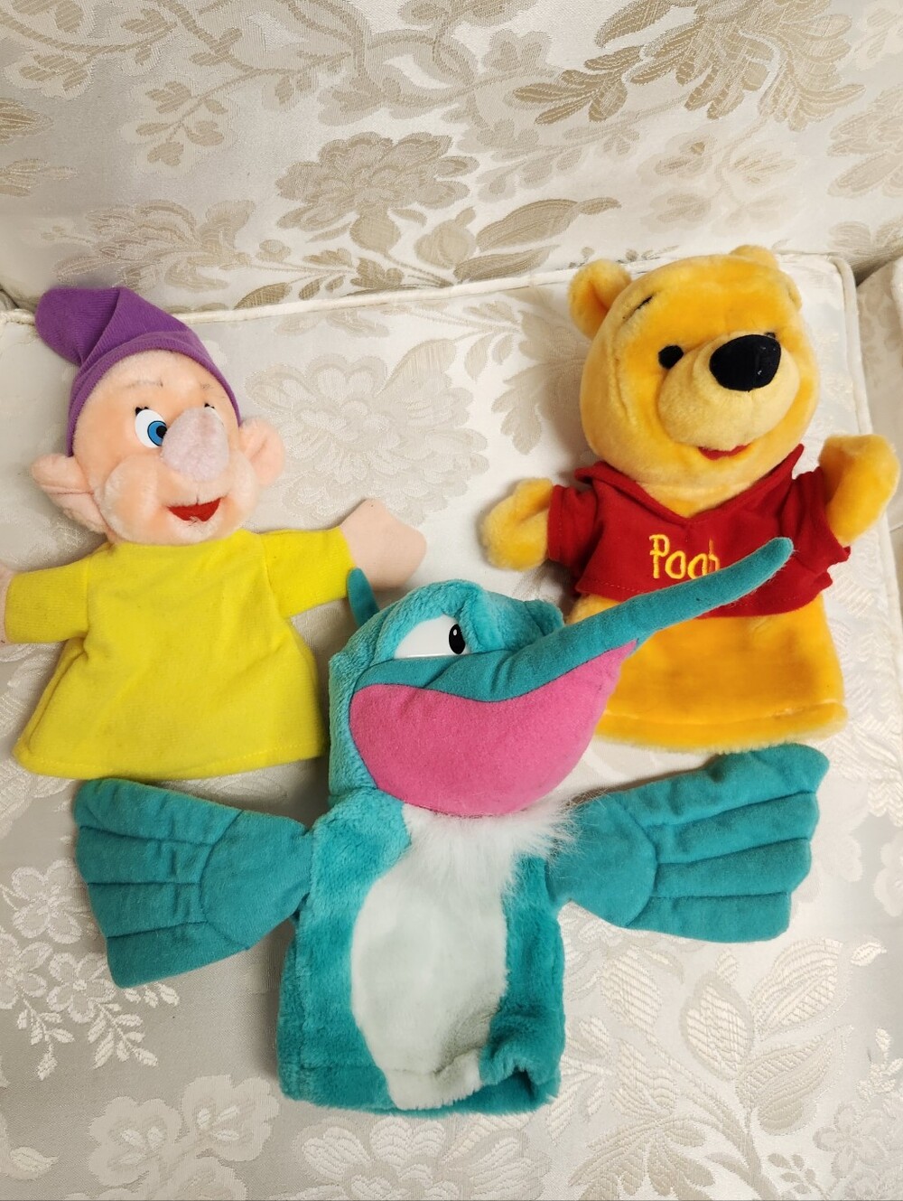 3 Vtg Disney Winnie the Pooh, Dopey, & Flit Hand Puppet Toys